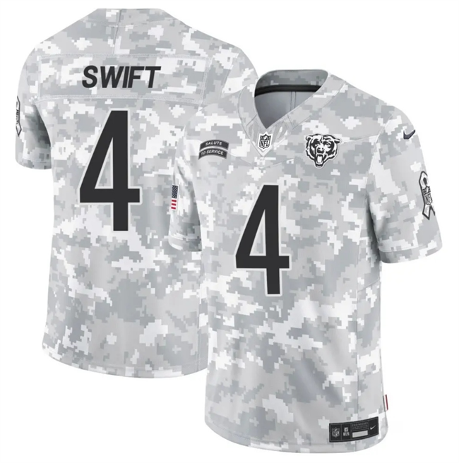 Men's Chicago Bears #4 D'Andre Swift 2024 F.U.S.E Arctic Camo Salute to Service Limited Football Stitched Jersey